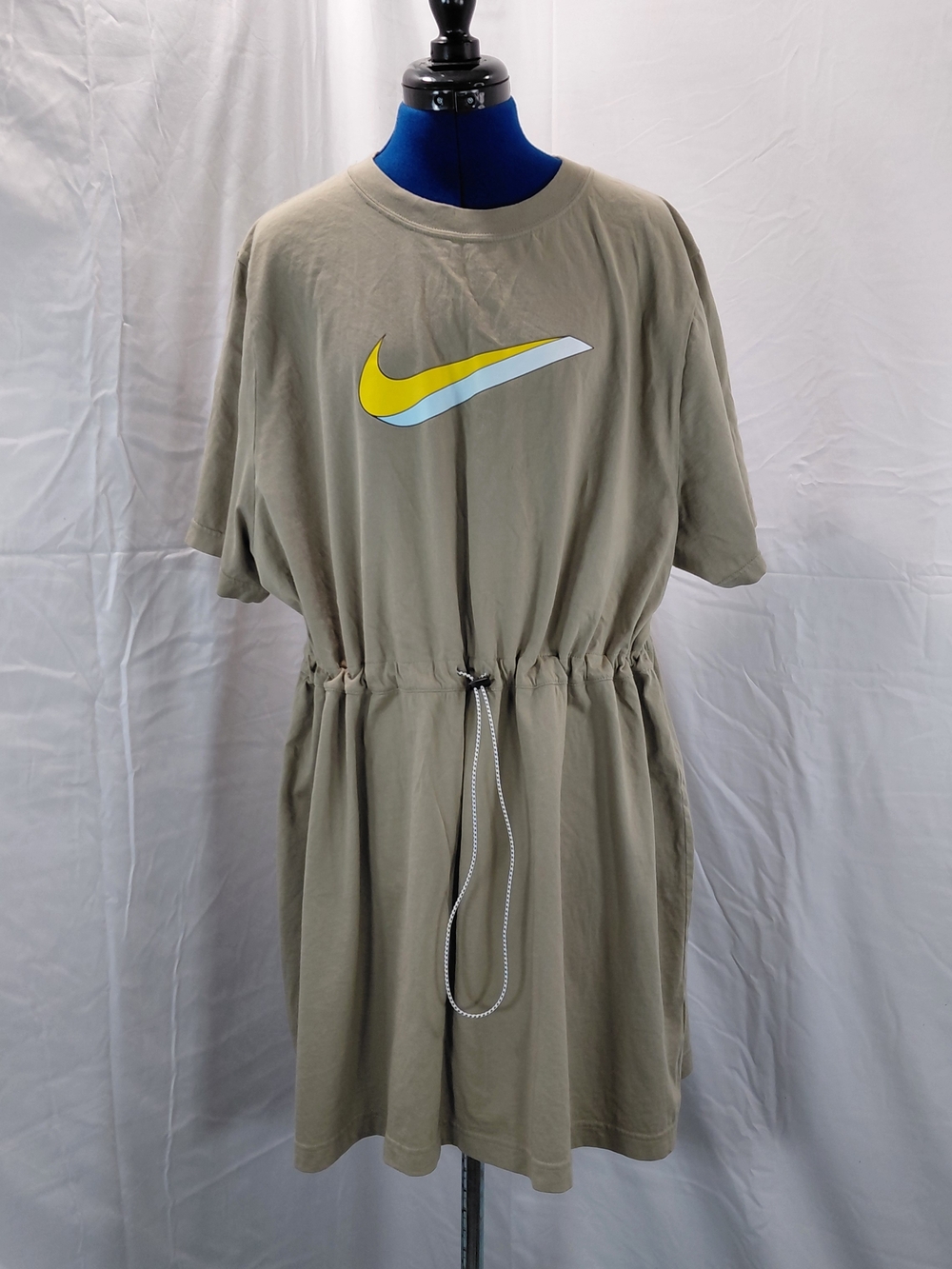 Nike Beige  Drawstring Logo T-Shirt Dress - Yellow/White Swoosh Size 2X
